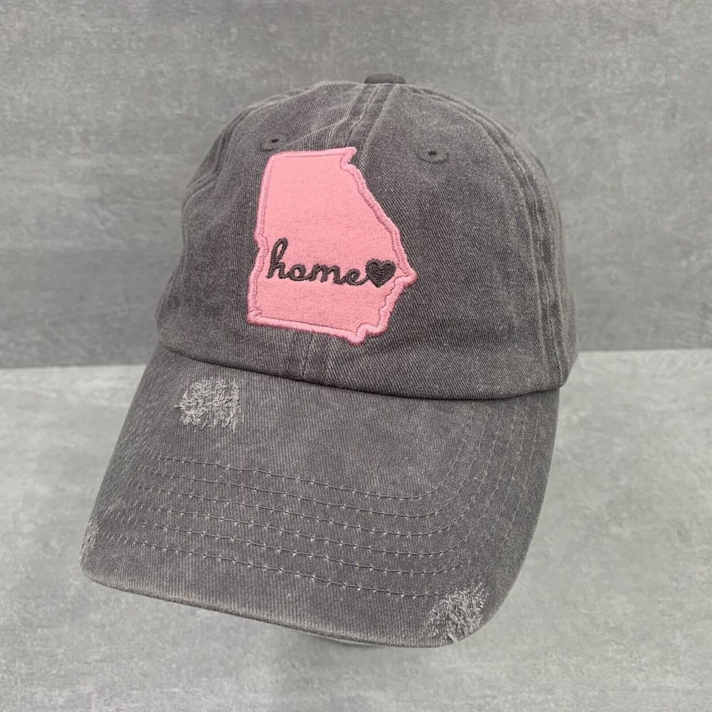 GEORGIA Home Womens Hat Baseball Ball Cap ADJUSTABLE Gray Relaxed Fit Distressed